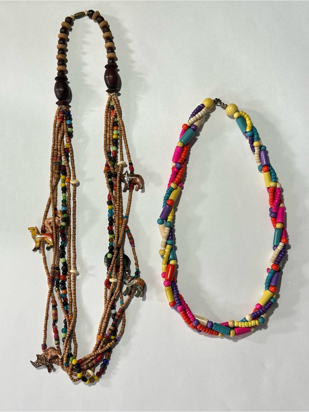 Boho Multicolor Wooden Fetish Style Animal Beaded Necklace Lot Southwestern Y2K